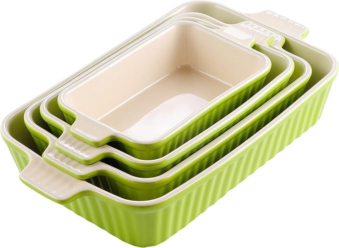 MALACASA Ceramic Baking Dishes Set of 4, Deep Casserole Dish, Green | Deep Lasagna Pans for Versatile Use, Durable Bakeware for Roasting Vegetable, Gift Set, Dishwasher Safe(9.4/11.1/12.2/14.7")