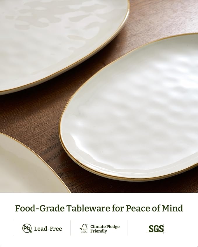 famiware Serving Platters Set of 3 Sizes - Oval, Vanilla White | 15.59"/14.3"/12.9" Fine Stoneware Serving Trays for Party, Entertaining for Food, Turkey, Cheese, Microwave Dishwasher Safe
