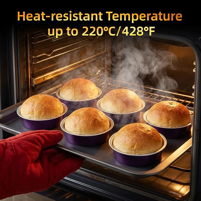 Beasea Mini Tart Pans with Lids, 120 Pack 7.3oz 4 Inch Disposable Cake Pans Aluminum Foil Pie Tart Baking Cups Tins Individual Dessert Containers Oven Dishes for Cheesecake - Violet Purple