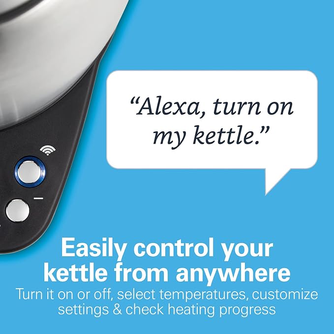 Hamilton Beach Smart Electric Tea Kettle & Water Boiler, Works with Alexa, 1.7 Liter, Fast Boiling 1500 Watts, Cordless, Keep Warm, Auto-Shutoff & Boil-Dry Protection, Stainless Steel (41036)