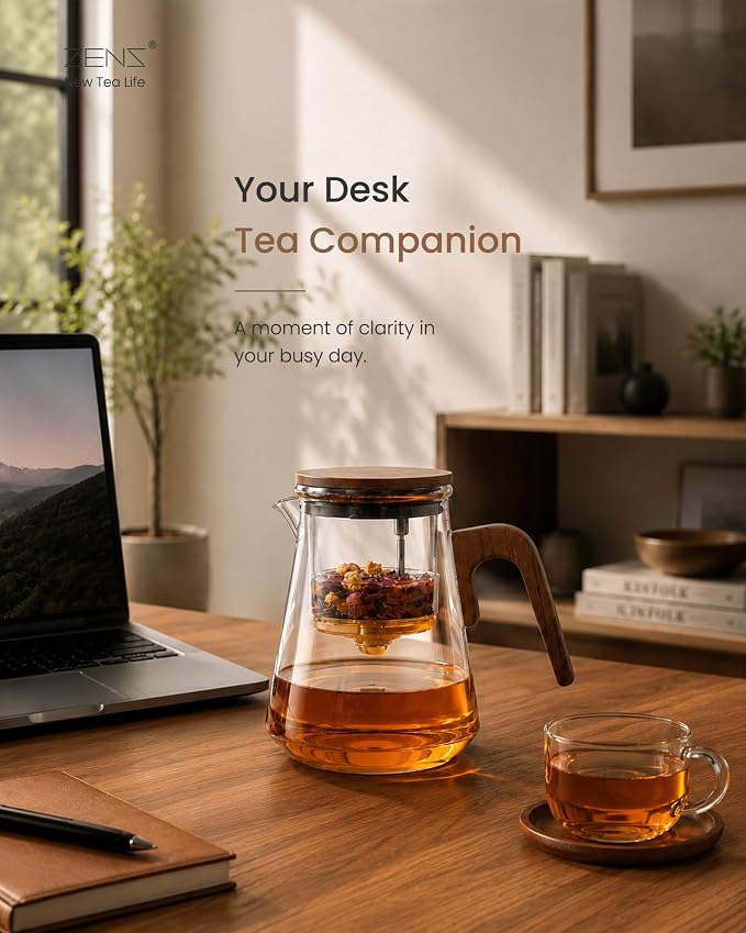 ZENS Magnetic Glass Infuser Teapot for Loose Tea, 27oz Walnut Wood Handle | Magic Teapot with Infuser, Echanted Tea Maker, Mess-Free Loose Leaf Tea Diffusers for Tea lover Gifts