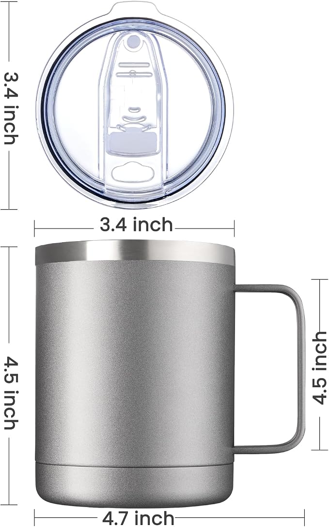 MEWAY 12oz Coffee Mug With Handle 8 Pack Bulk,Stainless Steel Insulated Travel Tumblers With Sliding Lid,Double Wall Vacuum Camping Cup for Hot & Cold Drinks Tea (Cold Grey,Set of 8)