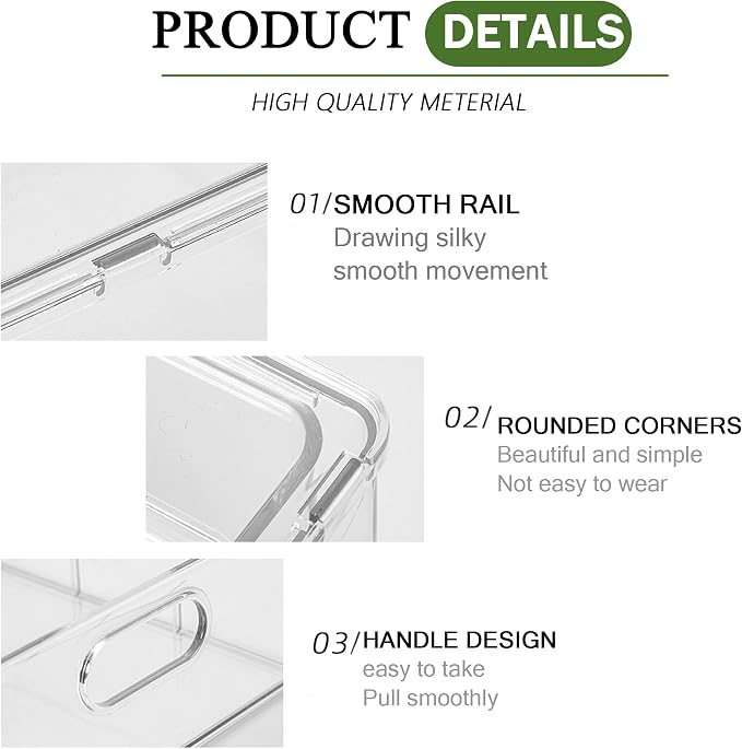 bealy 2 Pack Refrigerator Organizers and Storage, Stackable Clear Pull out Drawer Organizer Bins, BPA-Free Fridge Organizer and Storage for Fruit, Produce, Drink, Snack and Food Storage Containers