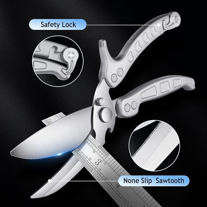 DRAGON RIOT Poultry Shears, Heavy Duty Kitchen Scissors, Silver | Stainless Steel, Dishwasher Safe, For Cutting Chicken, Poultry, Meat and Turkey
