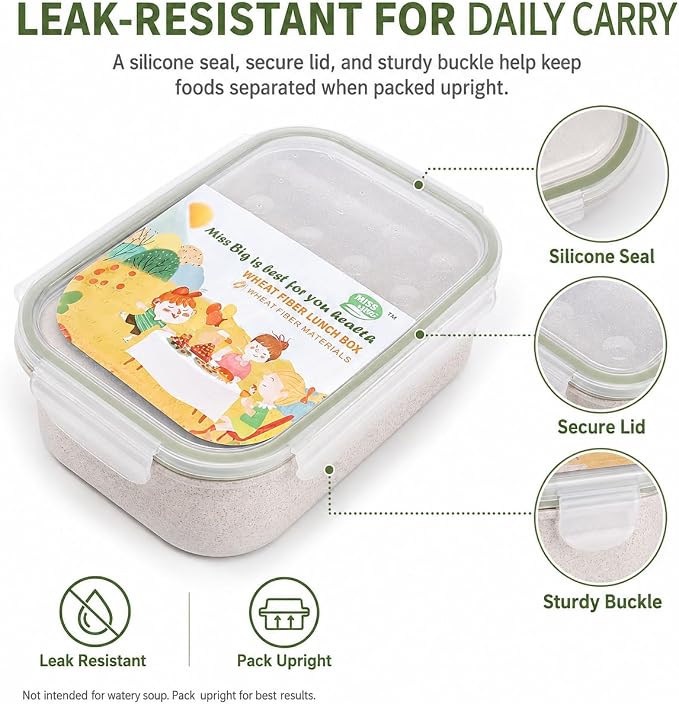 MISS BIG® Bento Lunch Box for Adults & Kids, 1900ml, 3 Compartments, White | 1900ml BPA-free 3-compartment lunch box for adults, kids and dry foods