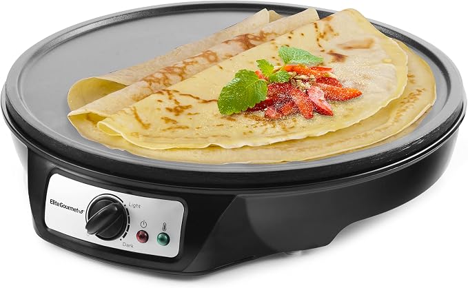 Maxi-Matic ECP-126 Electric Crepe Maker & Griddle, Non-Stick, 12" Black | Also Makes Pancakes & Hot Cakes, Includes Spreader, Spatula & Recipe Guide, Great for Breakfast Meals