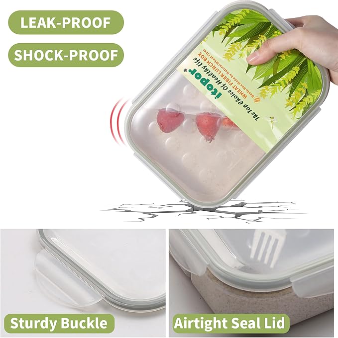 Itopor Bento Box for Kids & Adults, Lunch Box 46 oz / 1400ml, White | Wheat straw material, BPA-free, leakproof, 3 compartments, microwave & dishwasher safe, for school, office & travel