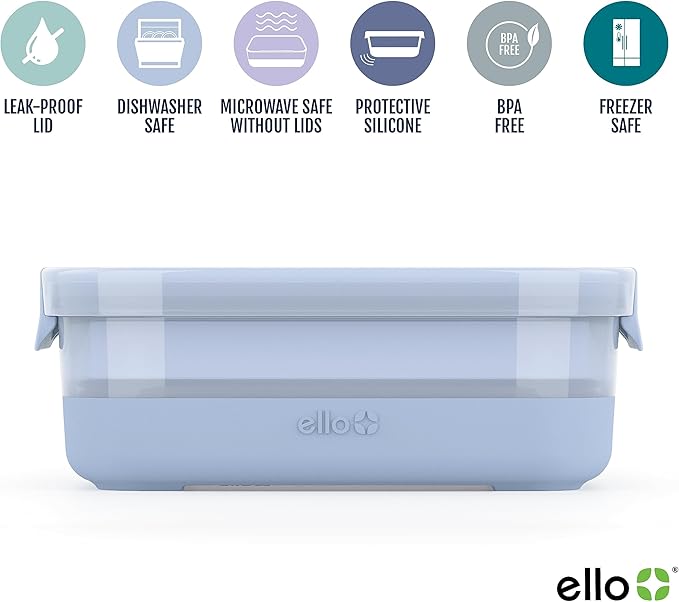 Ello Plastic 3.7 Cup Meal Prep Set 10 Pc -5 Pack set BPA Free Plastic Food Storage Container with Silicone Boot and Airtight Lids, Dishwasher, Microwave, and Freezer Safe, Melon (Pack of 2)