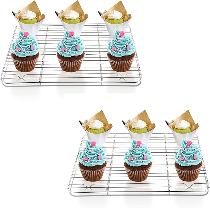 P&P CHEF 4 Pcs Baking Wire Rack for Cooling, 9.7 Inch | Rectangle Cooling Racks for Cooking and Roasting, Fit for Oven Pan, Healthy & Non-Toxic, Rust Free & Dishwasher Safe