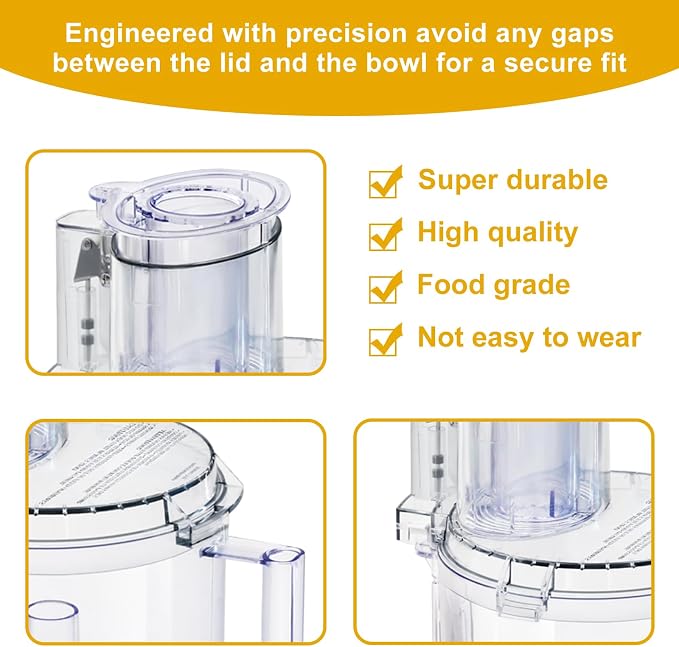 DLC-005AGTXT1 Replacement Food Processor Work Bowl, Contain: Pusher DLC-2014PT1, Small Pusher DLC-2014SPT1-1, Bowl Cover DFP-14NWBCT1 Fits All Cuisinart DFP-14 Models, 4-Piece Work Bowl Assembly Kit