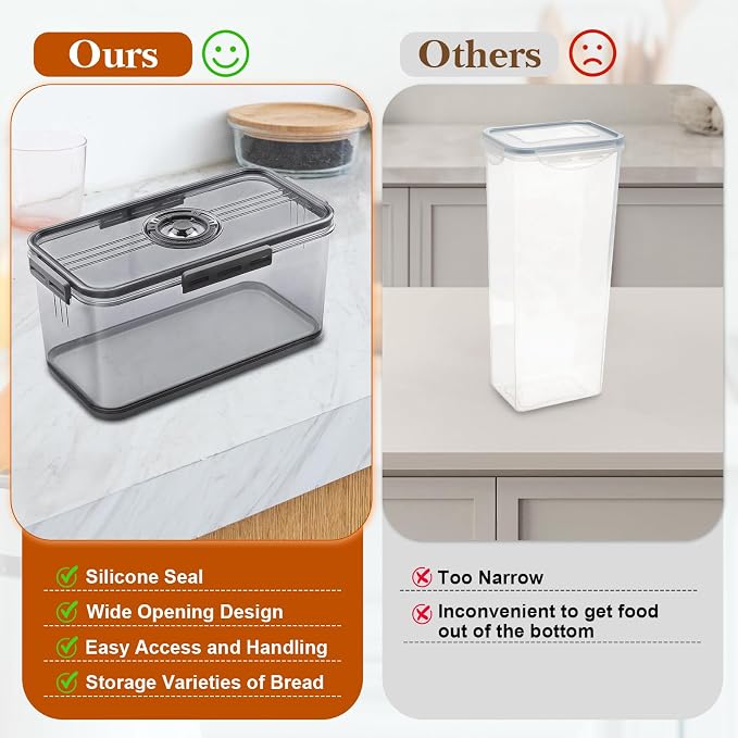 ANYPROLUS Bread Box for Homemade Bread Boxes for Kitchen Counter Airtight, Time Recording Bread Storage Container with Lid, Bread Containers Storage Airtight Loaf Bread Keeper, Large, Dark Grey