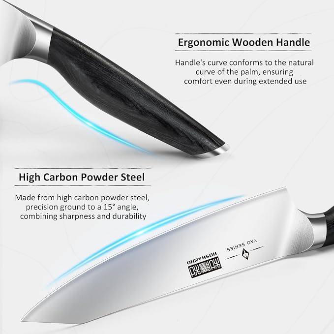 HOSHANHO Knife Set with Magnetic Knife Holder, 6-Piece Kitchen Knife Set | High Carbon Powder Steel Chef Knives Sets with Ergonomic Pakkawood Handle, Gifts for Men and Women