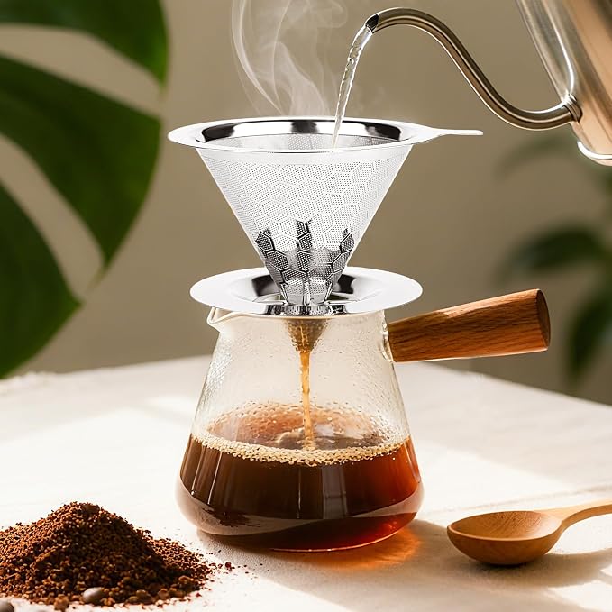 Pour Over Coffee Maker, Single Cup | Reusable Metal Coffee Filter, 304 Stainless Steel