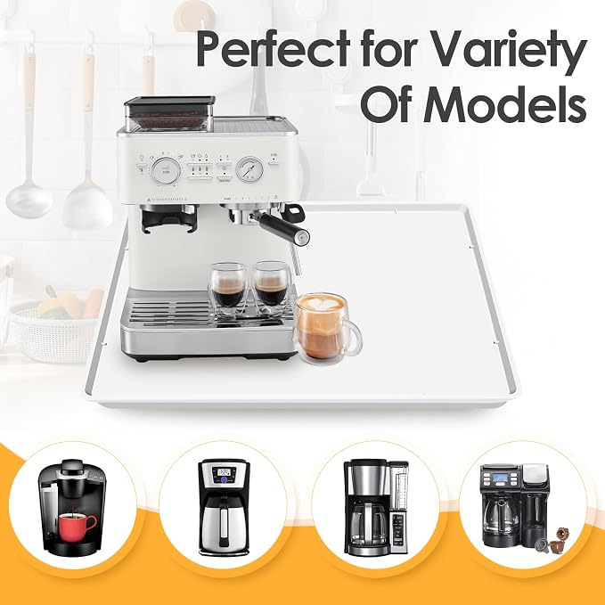 Silicone Coffee Maker Mat with Lip for Countertops, 19.7'' x 15'', White | Multi leak-proof coffee tray for countertop, non-slip silicone tray for under coffee machine espresso accessory, wipe-clean