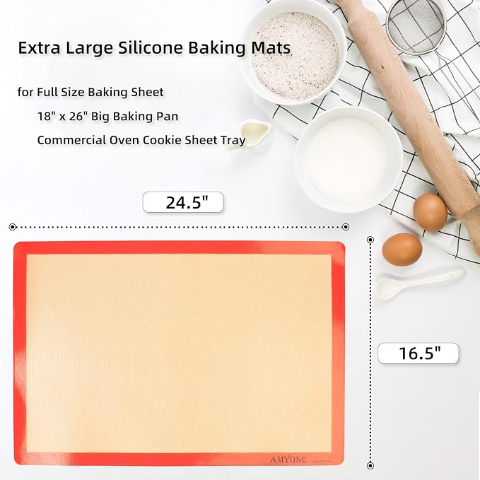 AMYONE Silicone Baking Mat for Full Size Sheet Pan, Platinum, 18x26" Large | Food Grade Silicone for Cookies/Pastries/Chicken/Vegetables; Fits Standard Full Baking Pans; Nonstick, Easy Clean, Reusable