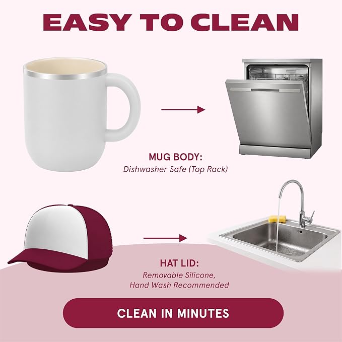 asobu Happy Hat Mug – 12 oz Double-Walled Stainless Steel Insulated Cup with Beanie-Shaped Lid – Ceramic Inner Coating – Spill-Proof and Ergonomic Design for Home and Travel (Red)