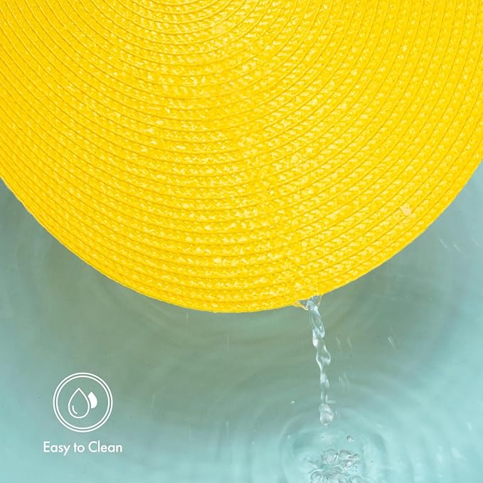Winknowl Round Braided Placemats Set of 4 Washable Woven Heat Resistant Table Mats for Kitchen Dining Tables 15 inch Round Place Mats (Yellow,4pcs)