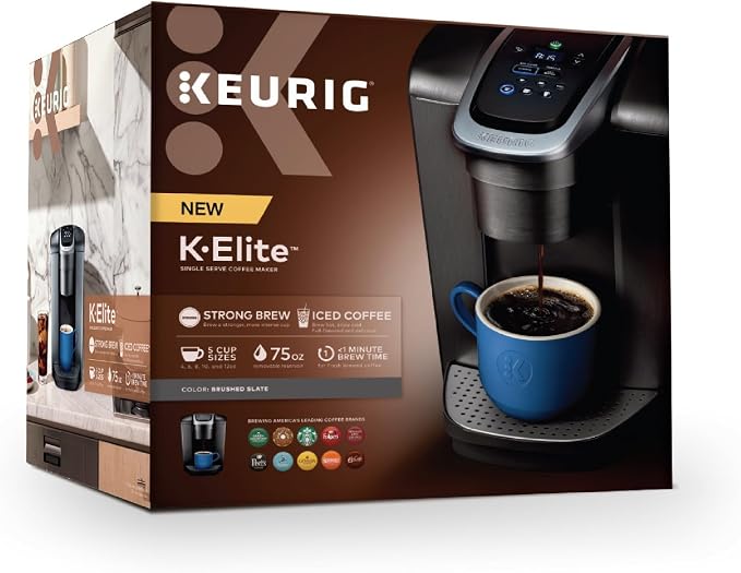 Keurig K-Elite Single Serve K-Cup Pod Coffee Maker, with Strength and Temperature Control, Iced Coffee Capability, 8 to 12oz Brew Size, Programmable, Brushed Slate | Strength, Temperature Control, Iced Coffee Capability, 8 to 12oz Brew Size, Programmable