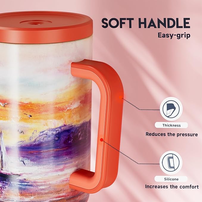 Meoky 40 oz Tumbler with Handle and Straw: Stainless Steel Insulated Tumbler with Lid and Straw - 100% Leak Proof Tumbler for Car Cup Holders - Travelers Commuters Workers, Sailboat