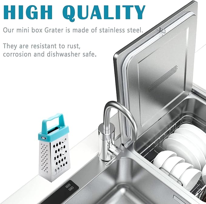 3Pcs Mini Cheese Grater, Professional Box Grater, Stainless Steel with 4 Sides, Small Box Graters for Kitchen Slicer Cheese/Ginger/Vegetable