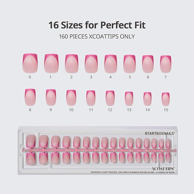BTArtboxnails XCOATTIPS Pastel French Tip Press On Nails, S Square, Cat Eye | Lamp-Curable 4-Week Wear, Salon Quality Value at Home, Natural Nail Look, Easy-to-Apply for Beginners, 160ct Nail Tips Only