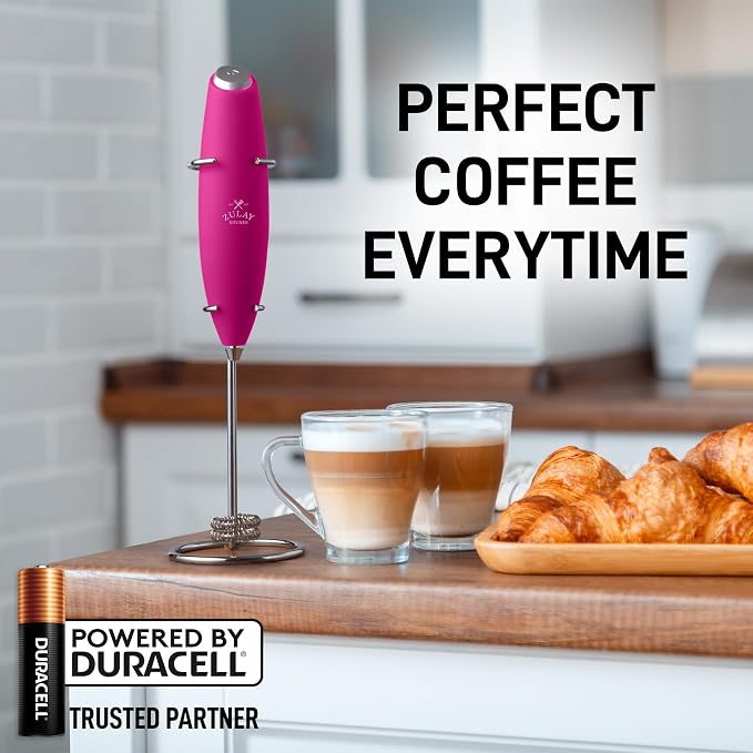 Zulay Kitchen Powerful Milk Frother Wand With Duracell Batteries - Ultra Fast Handheld Drink Mixer - Electric Whisk Foam Maker for Coffee, Lattes, Cappuccino & Matcha - Double Whisk - Dragonfruit