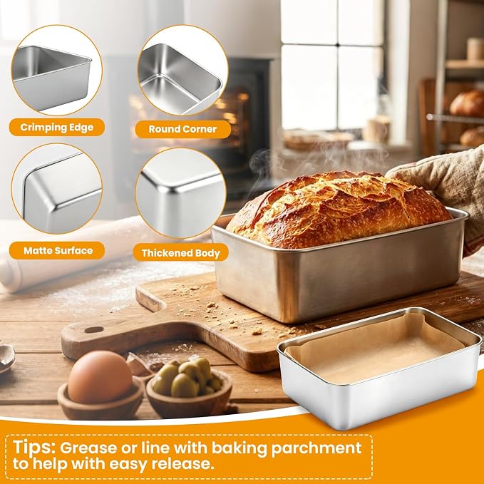 4 Pack Loaf Pans for Baking Bread,9×5In Stainless Steel Loaf Pans | Bread Loaf Tins for Homemade Bread Brownies, Meatloaf, Lasagna Cake, Sturdy, Oven, Dishwasher Safe, Silver