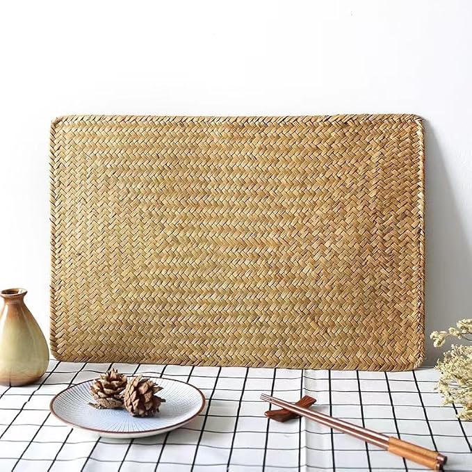 4 Pack Woven Placemats, Rectangular Rattan Place mats, Natural Seagrass Placemats, Farmhouse Wicker Table Mats for Dining Table