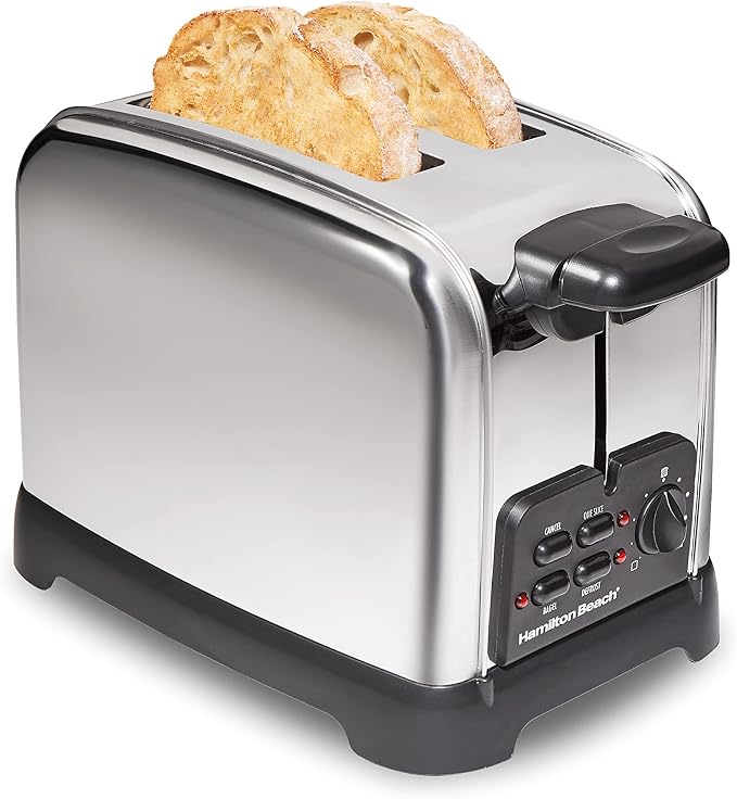 Hamilton Beach Retro 2 Slice Toaster With Sure-Toast Technology, Wide Slots | Browning Control With 9 Shades | Auto Shutoff | Bagel, Defrost, Cancel | Toast Boost | Polished Stainless Steel | 22782