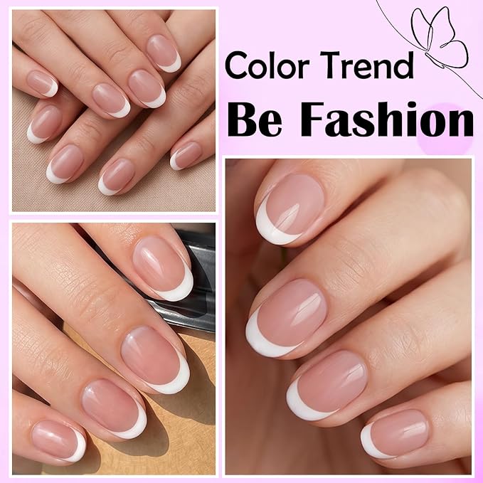 240pc White French Tip Press on Nails Short Oval Acrylic Nail, Coffee Press ons Fake Nails with Glue & Tabs, 12 Sizes Glue on Nails Short Press-on Nail Oval Artificial Stick on Nail for Women