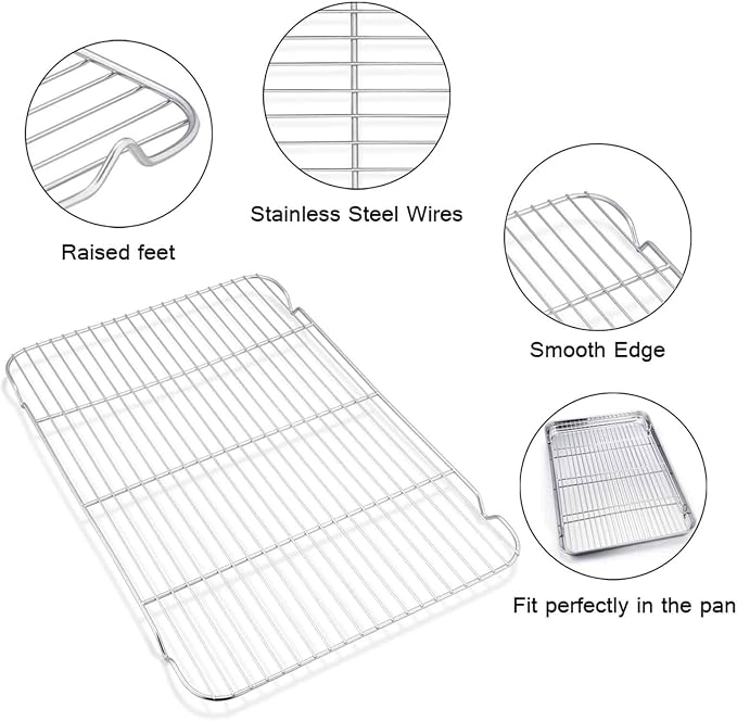 TeamFar Baking Sheet with Cooling Rack Set, 20 x 14 x 1 inch | Stainless Steel Large Cookie Sheet Pan and Baking Rack Set, Non Toxic & Heavy Duty, Mirror Finish & Dishwasher Safe