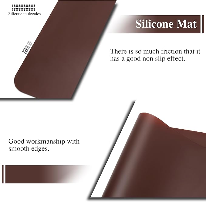Silicone Table Mat, 2Pcs 15.7"x 11.8"x 0.03" Brown | Silicone Placemats,Silicone Mats for Baking, Kitchen Counter, Jewelry