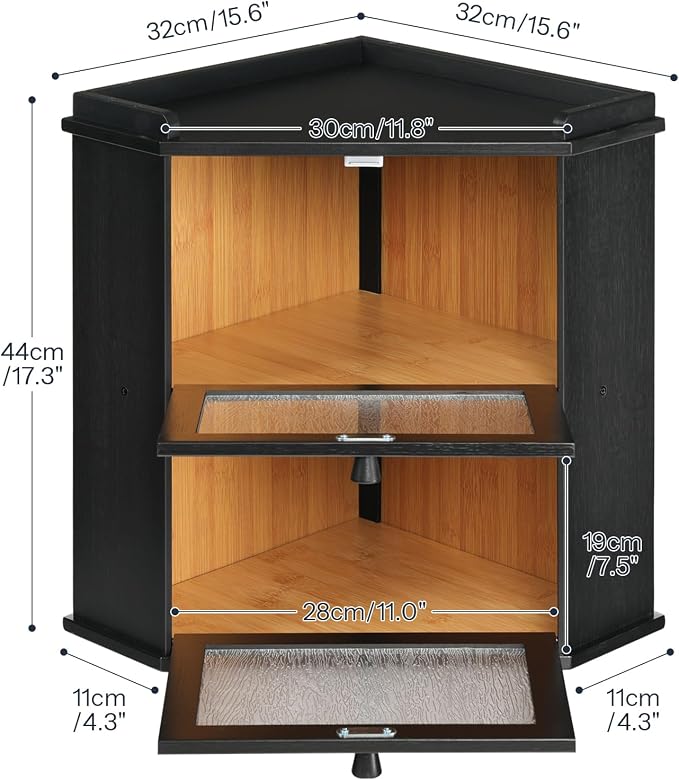 HOOBRO Bread Box, Corner Bread Box for Kitchen Countertop, 2-Tier Bamboo Bread Box, Food Storage Box, Bread Storage Container with Shelf, Bread Bin for Kitchen, Dining Room, Black BK19MB01
