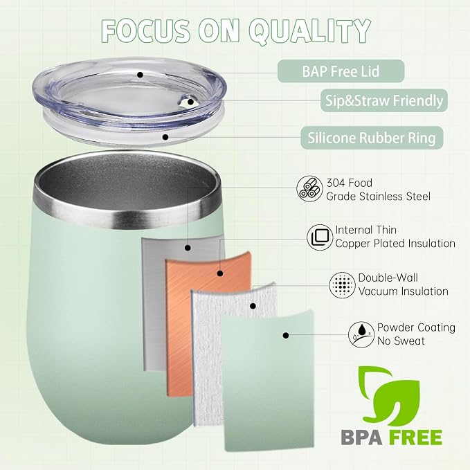 12oz/4 Pack Stainless Steel Wine Tumbler with Lid and Straw, Double Wall Vacuum Insulated Wine Tumbler Glasses, Stemless Travel Mugs for Hot and Cold Drinks, Coffee, Wine, Cocktails