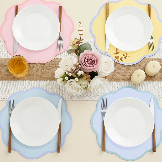 Patelai 48 Pcs Wavy Round Paper Placemats Colorful Pastel Disposable Placemats with Wavy Border for Birthday Wedding Tea Party Banquet Dinner Table Setting(Classic)
