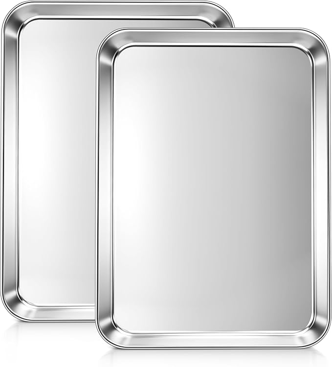 LIANYU Stainless Steel Baking Sheet Pans, 12.4x9.7 Inch Quarter Sheet Pans | 2Pack Heavy Duty Cookie Sheet for Baking, Metal Bakeware Oven Tray for Food, Non Toxic, Dishwasher Safe, Rust Resistant