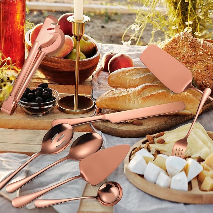 AARAINBOW Exquisite 8-Piece Serving Set, Stainless Steel Utensils With Spoons for Parties, Buffet, Home - Large (8 Rose Golden)