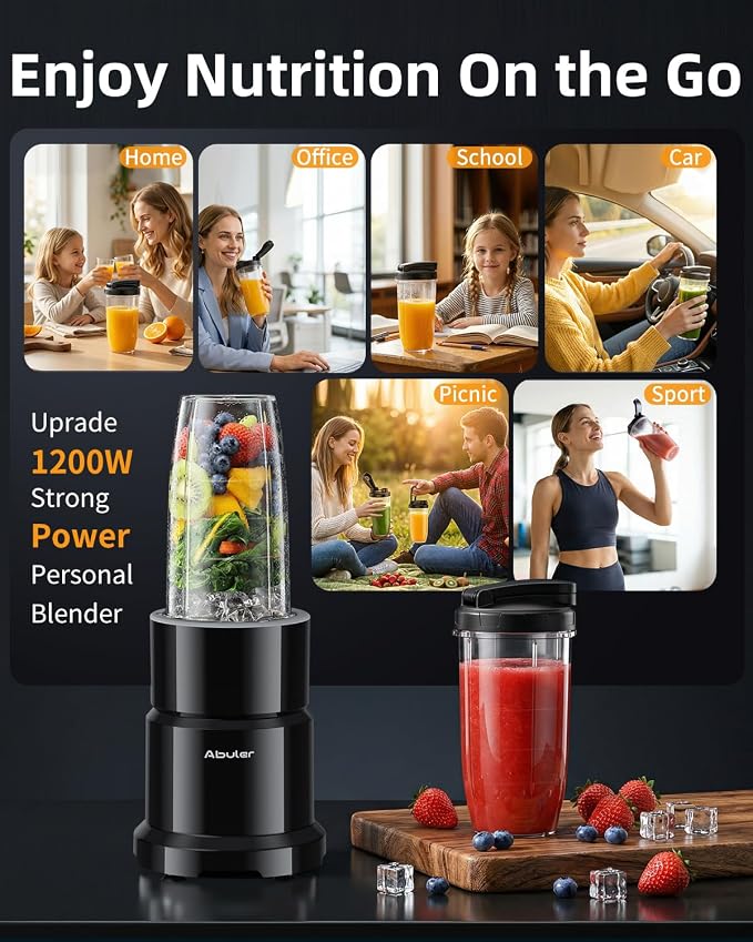 Blender for Smoothie, Personal Blender with 2 * 20oz To-go Cups for Kitchen | 1200W Single Serve Shakes, Personal Blender for Shake and Smoothies for Kitchen, Single Serve Smoothies Maker Mixer for Juice