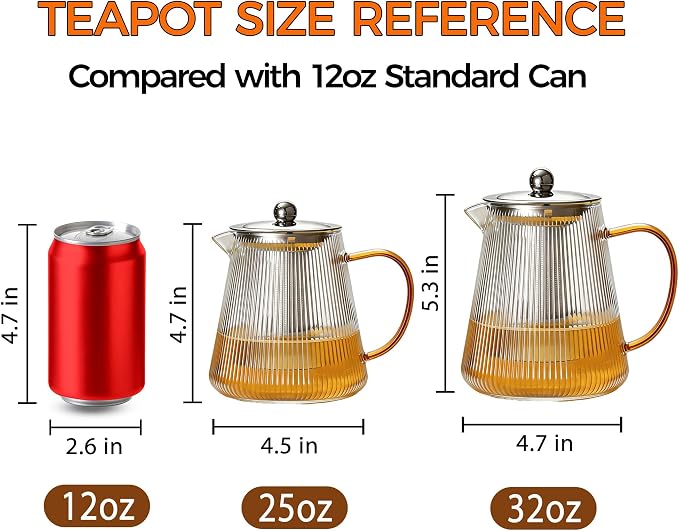 Glass Teapot with Removable Infuser, 25 oz (740 ml) | Borosilicate Glass Tea Pot for Loose Leaf Tea Steeper, Blooming Tea Maker and Brewer, Ideal Gift for Tea Lovers