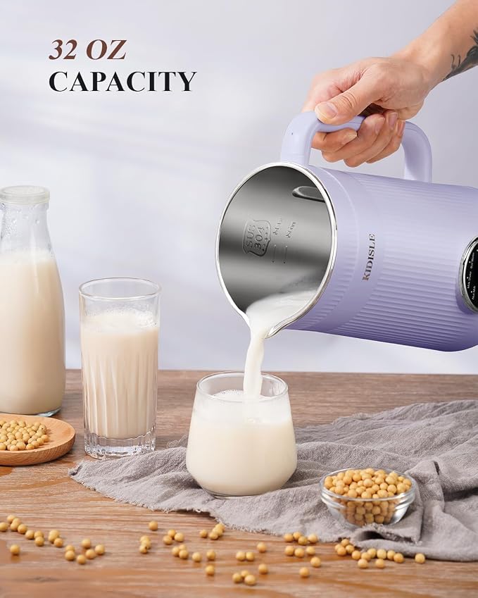 KIDISLE 8 in 1 Nut Milk Maker Machine, 32oz Self-Cleaning Automatic Blender | Almond, Soy, Oat, Coconut, Rice Paste & Juice, No Soaking, 12H Delay Start + Keep Warm, Boil Water, Fresh Homemade