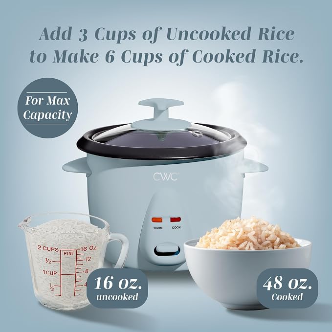 COOK WITH COLOR 6 Cup Rice Cooker 300W - Effortless Cooking and Perfectly, Cooks 3 Cups of Raw Rice for 6 Cups of Cooked Rice, Blue