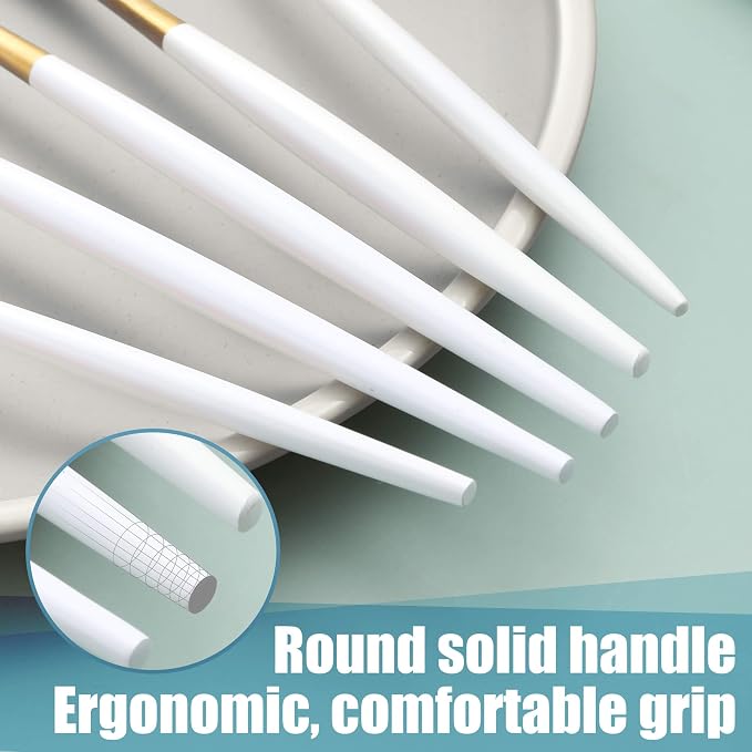 Matte White Gold Silverware Set for 8,Modern Stainless Steel Brushed Cutlery Set,40-Pieces Heavy Duty Flatware Set,Knives Spoons and Forks Set Utensils Set, Satin Finish, Dishwasher Safe