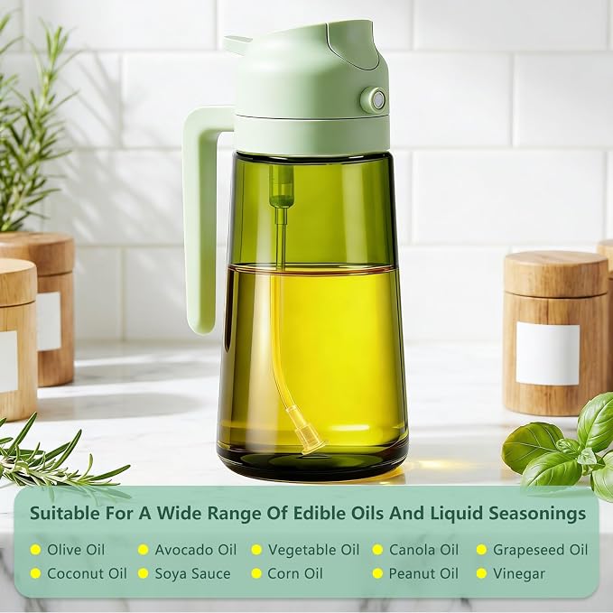 Olive Oil Sprayer & Dispenser Bottle for Cooking, Air Fryer, BBQ, and Salad – 2-in-1 Oil Mister Kitchen Accessory