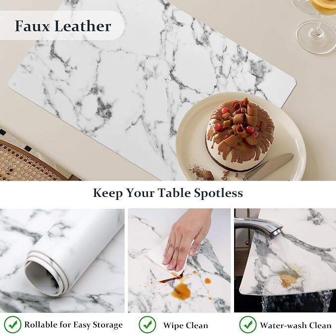 FROMHEART Faux Leather PU Placemats Set of 6 (Marble,11.8" x 17") | Waterproof,Heat/Oil Stain-Resistant Table Mat–Reversible,Non-Slip,Easy to Clean Place Mats for Kitchen,Dining,Indoor/Outdoor