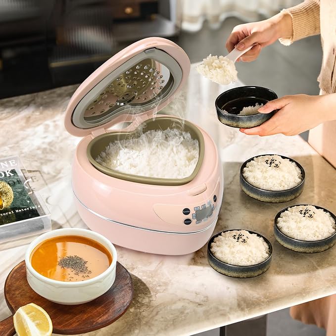 Heart Shaped Pink Rice Cooker, Small Multifunctional Peach Heart Shape 300W High Power, Preset Timer, Automatic Heat Preservation, Cute Rice Cooker for New Year, Valentine's Day Gifts (Pastel Sakura)