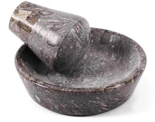 Mortar and Pestle Set, Oceanic Marble 5.5 Inch Wide Shallow Mortar with Pestle, Manual Spice Grinder for Herbs, Garlic, Ginger, Pesto, Guacamole, Salsa and Fresh Seasoning