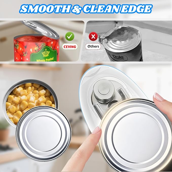 CEVING USB Rechargeable Electric Can Opener, One-Touch & Hands-Free | Battery Operated Cordless Design with Magnetic Lid Holder and Smooth Edge Cutting, Ideal for Seniors, Fits All Standard Cans