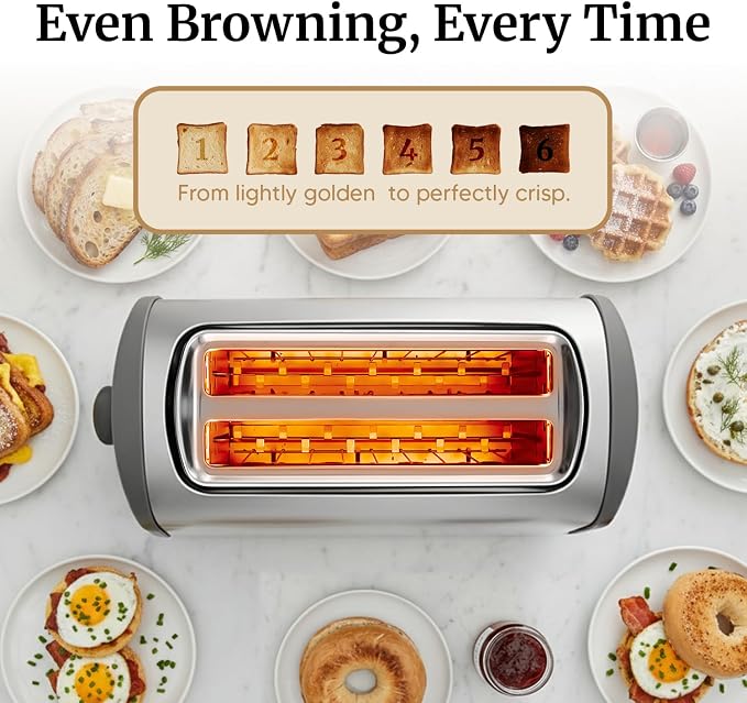 Elite Gourmet Digital 4-Slice Long Slot Toaster, Stainless Steel | Touch Screen LED Display, 6 Browning Levels, Defrost/Reheat, Extra-Wide 1.5" Slots Fit Artisan & Bagel Bread - Modern Design