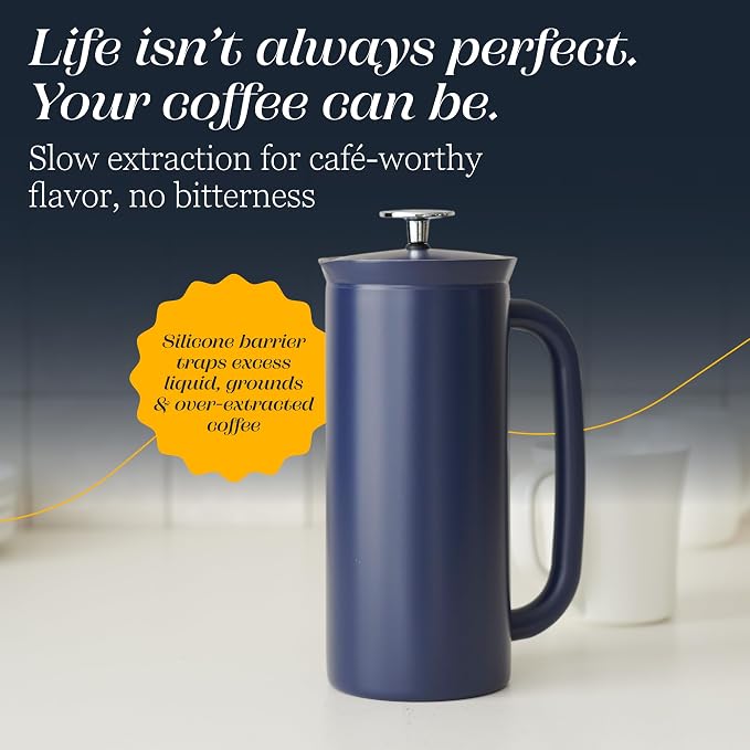 ESPRO P7 French Press, 18oz, Aegean Blue, Stainless Steel Coffee Maker | Double Filter Coffee Press, Grit-Free Coffee, Heat Resistant Insulated tea Press, Easy Hot and Cold Coffee Brewer, Tea Brewer