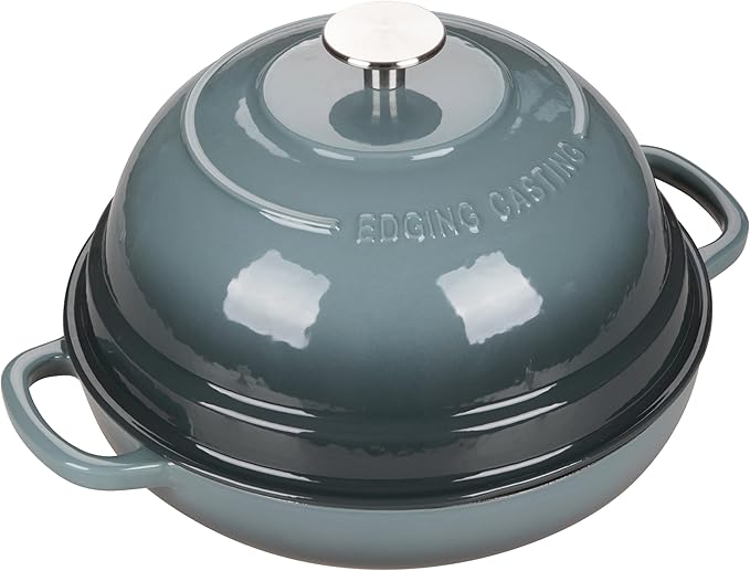EDGING CASTING Enameled Cast Iron Dutch Oven Pot with Lid, Round Bread Oven for Homemade Sourdough Bread Baking, 6 Quart, Slateblue